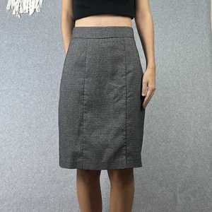 Review Skirt Womens 8 Grey Pencil Houndstooth High Rise Office Work Business - Picture 1 of 8