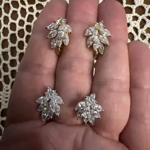 Pendientes de clip de circonita cúbica tono plata y dorado 2 pares - Imagen 1 de 7