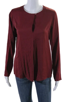 Blusa Theory Feminina de Seda Manga Longa Decote Redondo Abotoado Drapeada Vermelha Tamanho P - Imagem 1 de 4