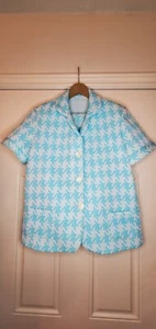 1960-1970s Womens 2 Piece Cream&Blue Polyester Leasure Suit W/Shoulder Pads L/XL - Picture 1 of 12