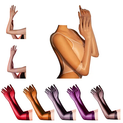 Womens Sheer Gloves Glossy Long Glove Sexy Mittens Over Elbow Length Cosplay - Image 1 of 3