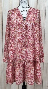 J Crew Minikleid rosa Blumen Langarm Größe Small Rüschensaum gefüttert FA22 - Bild 1 von 7