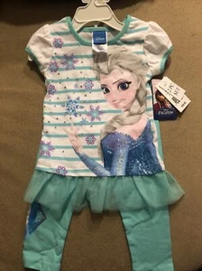 Disney Frozen Elsa 2 Piece Outfit Set Toddler Girl 2T Top & Leggings - Picture 1 of 6