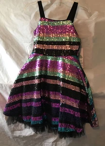 Rare Editions New Years Eve Party Dress. Striped Sequins. Size Girls 12. NWT. - Picture 1 of 11