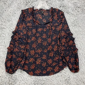 Ann Taylor Petites Bluse Top Damen SP schwarz rot Blumen Rüschen Boho Bindekragen - Bild 1 von 10