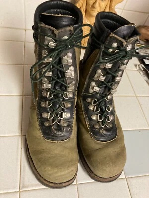BOTAS DE MOTOCICLISTA DE TRABAJO DE CUERO VERDE GRIS CON PUNTERA DE ACERO AISLANTE ALTO HECHAS EN ESTADOS UNIDOS 7.5 D Foto 1 de 4