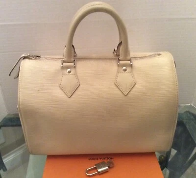 Louis Vuitton Handbag Rare White EPI Speedy 25 Authentic SP 5009 Lockset VG - Image 1 of 4