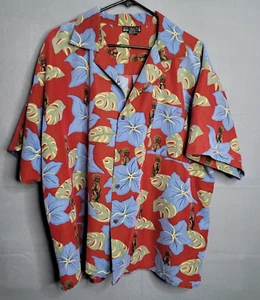 Montage Hawaiian Shirt Mens 3XLarge Red Hibiscus Floral Microfiber Button Down - Picture 1 of 6
