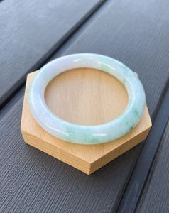 24186-RP Certified Untreated Grade A Jade Bracelet - 60.4mm (Green/Lavender) - Picture 1 of 12