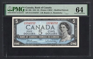 Canada 5 Dollars 1954 BC-39b Uncirculated Grade 64 - Picture 1 of 2