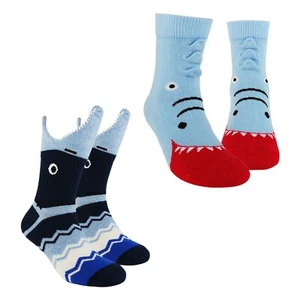 Sockmate Kid's Wide Mouth Animal Socks Sharks Socks - 2 Pair Pack Crew Socks - Picture 1 of 7
