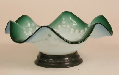 PLATO TAZÓN ACANALADO VERDE VINTAGE PLATA ESTERLINA BASE ARTE VIDRIO HERMOSO DISEÑO  Foto 1 de 3
