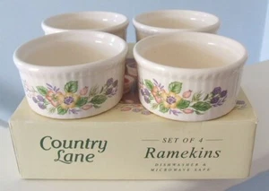 VINTAGE WOOLWORTHS COUNTRY LANE FLORAL CERAMIC RAMEKINS x 4 - COTTAGECORE - Picture 1 of 3
