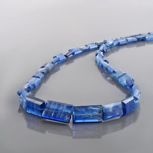 Natural Azul Cianita Cuentas 925 Cadena de Plata 18" Hilos Hecho de Mujer Collar