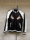 Vans California Jacket Womens Med. Black Bomber Zip Satin Embroidered Tiger Palm