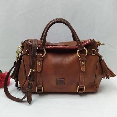 Dooney & Bourke Florentine Brown Leather Double Handles Satchel Bag - Image 1 of 4