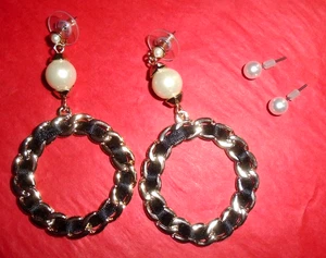 Pendientes colgantes Art Deco de perlas de imitación de 2,5"" y pendientes de 5 mm - Imagen 1 de 8