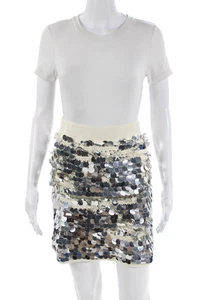 Eleven Six Womens Cotton Sequin Knit Mini Skirt Silver Size M - Picture 1 of 5