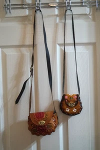 LOTE DE 2 MINI BOLSO MEXICANO DE CUERO PEQUEÑO PINTADO A MANO MECANIZADO A MANO MÉXICO - Imagen 1 de 8