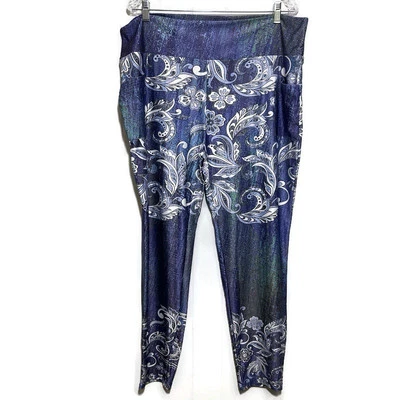 Leggings Lily by Firmiana 3XL Azul Púrpura Paisley Floral Cintura Alta Bolsillos Foto 1 de 4