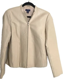 Giacca di pelle panna Ann Taylor con zip davanti taglia MED - Foto 1 di 10