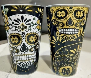 x2 Sugar Skull Notre Dame Fighting Irish 16 oz Pint Glass Official Clean EUC - Picture 1 of 6