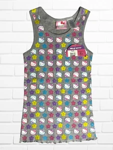 Hello Kitty Girls Medium Tank Top Graphic Print Lettuce Hem Gray - Picture 1 of 6
