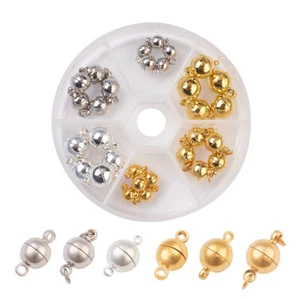 30 Sets/Box Brass Ball Magnetic Clasps Smooth Closure Findings Platinum & Gold - Picture 1 of 3
