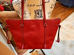 DKNY tote handbag color red size large (18in x 10in) very good condition - Picture 1 of 5