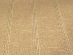 1.5 yards Blue Woven stripe on Natural LINEN drapery clothing fabric vintage  - Picture 1 of 2