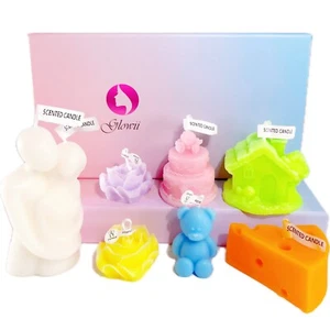 6 Duftkerze verpackt Geschenkset Bär Kuchenhaus Blume Käse Liebe Umarmung geformt - Bild 1 von 3