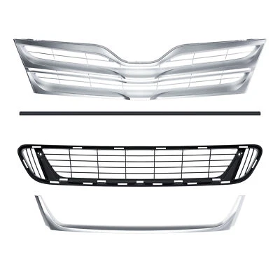 3x Set Silver Upper Grille & Lower Mesh Grill & Molding For Toyota Venza 13-2016 - Image 1 of 4