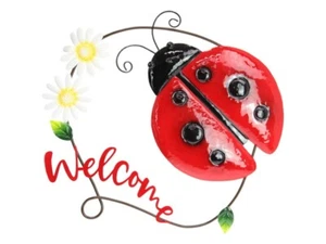Ladybird Beetle Ladybug Welcome Sign Hanging Metal Wall Art Home Garden Décor - Picture 1 of 1