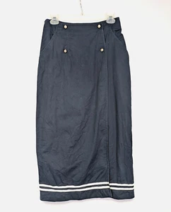 Womens Long Navy Blue Nautical Wrap Pencil Skirt Size 8 Anchor Buttons FREE SHIP - Picture 1 of 8