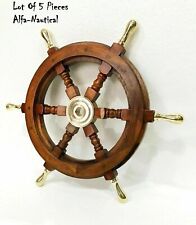Brass Spike 18" Ship Wheel Boat Steering Vintage Wooden Ship Wheel Lot of 5 Pcs