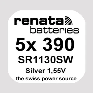 5x Renata 390 Uhren-Batterie Knopfzelle SR1130SW AG10 1,55V Silberoxid Neu - Bild 1 von 2