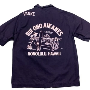 Vtg 70s NUI ONO AIKANES Honolulu, Hawaii bowling shirt. USA Made. Women XS. Blk - Picture 1 of 4