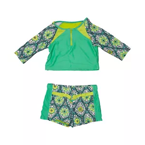 VIGOSS Girls Cropped Rashguard Two Piece Swim Set Green Size 7/8 5974 - Picture 1 of 2
