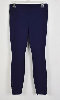 WHITE HOUSE BLACK MARKET Officer Blue Ponte Knit Lace-Up Hem Pull-On Leggings XS - Image 1 of 4
