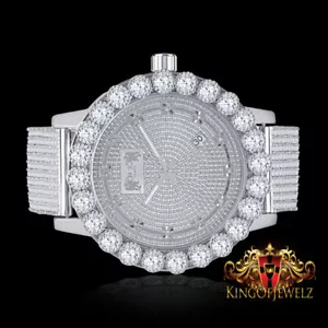 White Gold Finish Real Diamond Khronos Jojino Joe Rodeo Band Mens IceHouse Watch - Picture 1 of 2