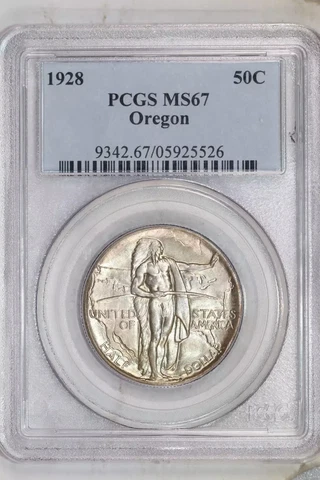 1928 OREGON SILVER COMMEMORATIVE HALF DOLLAR PCGS MS67 - VERY PQ! Cover