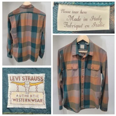 Camisa Levi Strauss Vintage Western Wear Para Hombre Mediana A Cuadros Hecha en Italia Foto 1 de 4