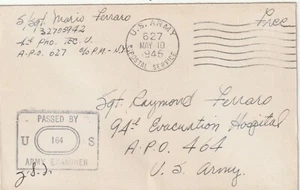 CHINA to ITALY WW2 US FORCES TO FORCES HOSPITAL 1945 CANCELLED ARMY - Picture 1 of 2