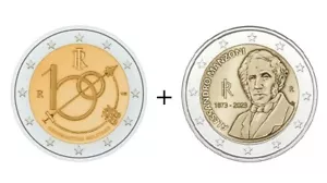 Coppia 2 Euro ITALIA 2023 AERONAUTICA + MANZONI - 2 € Commemorativi - Foto 1 di 3