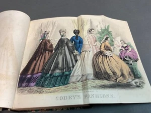 Godey's Lady's Book Hand Colored Fashion Plates & Engravings 1864 Civil War Era - Picture 1 of 12