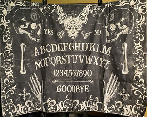 NEW 38” x 30” Skulls & Cat Ouija Spirit Board ￼Gray & White Tapestry Wall Decor