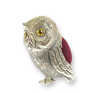 Viktorianischer Stil Sammlerstück Eule Nadelkissen 925 Sterling Silber Nähnadel - Bild 1 von 7