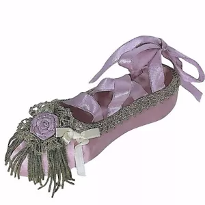 Vintage Ballet Shoe Decorative Floral Gold Embellished Pink Satin Collectible - Picture 1 of 13