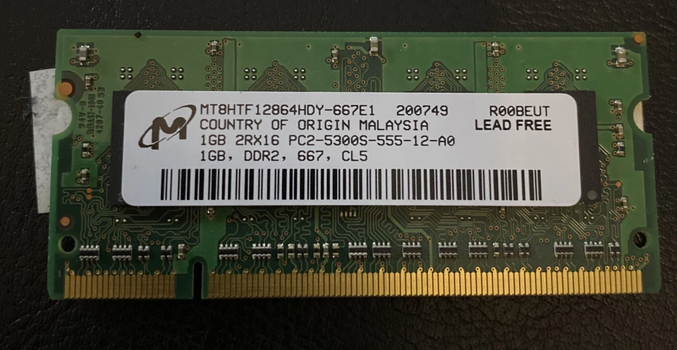MEMORY MICRON 5300S 1GB LAPTOP PC RAM DDR2 2RX16 - Image 1 of 1