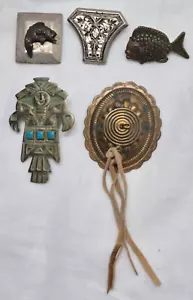 VTG Lot of 5 Metal Brass Nickel Silver Figures Bolo tie Pendants without string - Picture 1 of 12